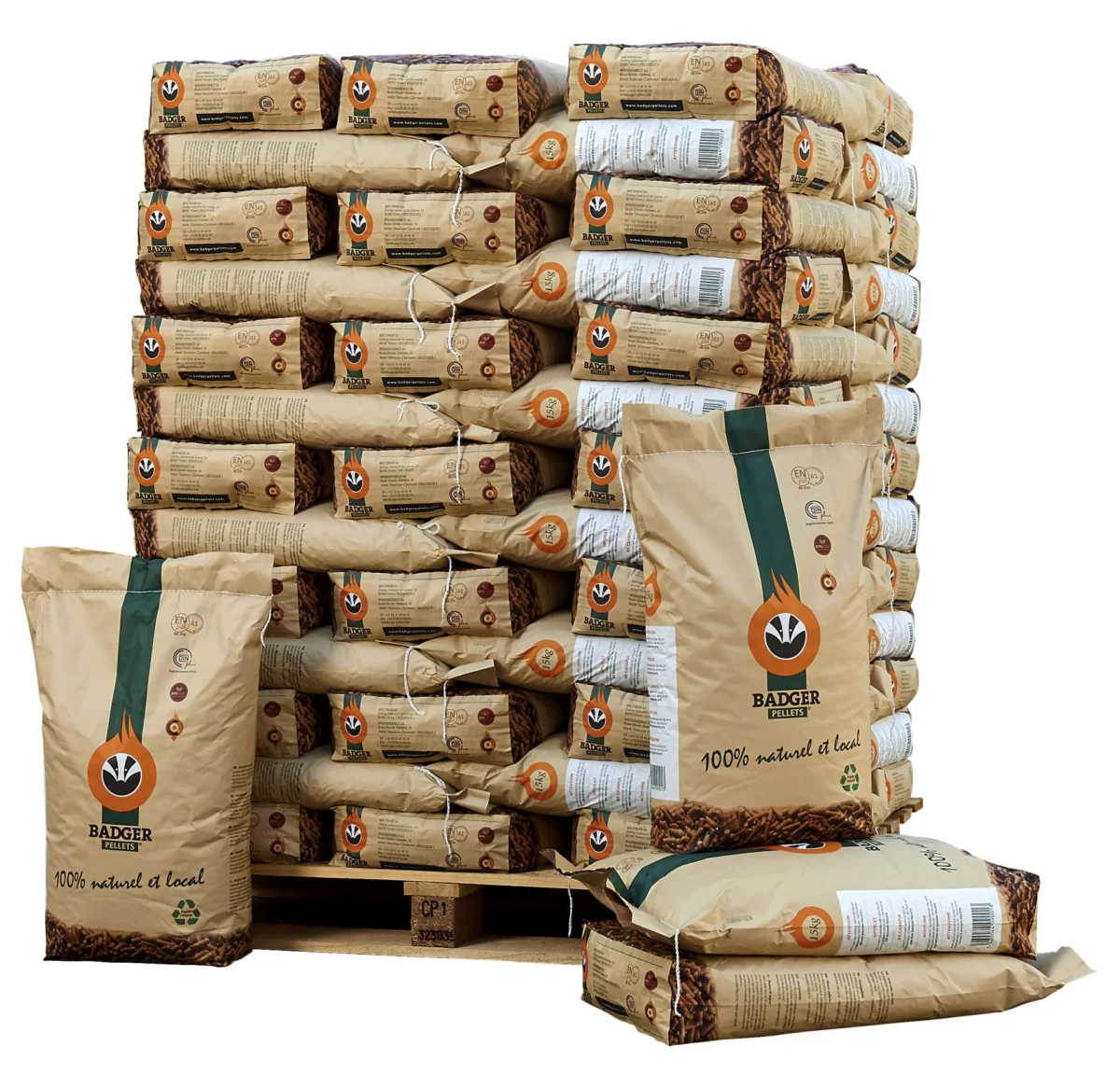 Pellets de Madera Naturales Badger Pellets – Palet 990kg (66 sacos)