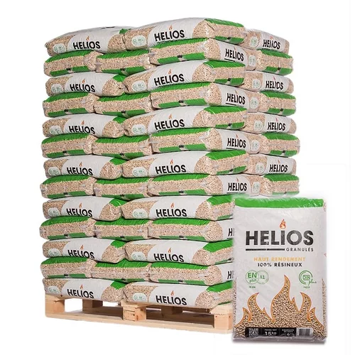 Pellets de Madera HELIOS Alto Rendimiento – Palet 975kg (65 sacos)